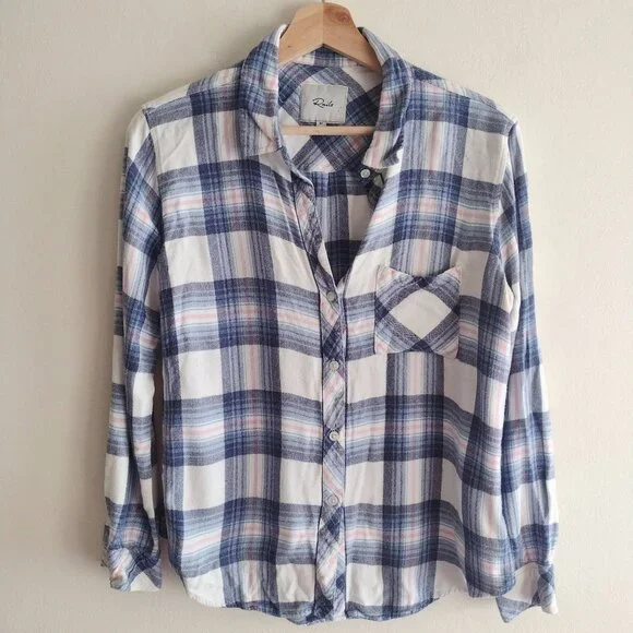Rails Charli Shirt M Blue Pink Plaid Flowy Relaxed Fit Button Front Top - Picture 1 of 11